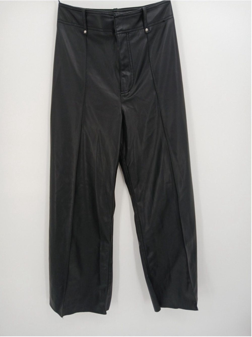 Zara Womens Faux Leather Dress Pants Black Button Inseam 28.5 Size 2